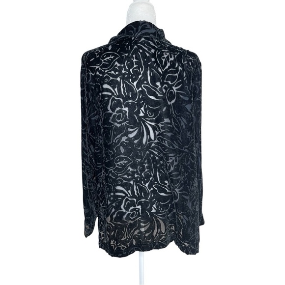 Vintage E•L•C•C Whimsical Goth Black Burn Out Velvet Floral Design Button Down - Picture 2 of 7